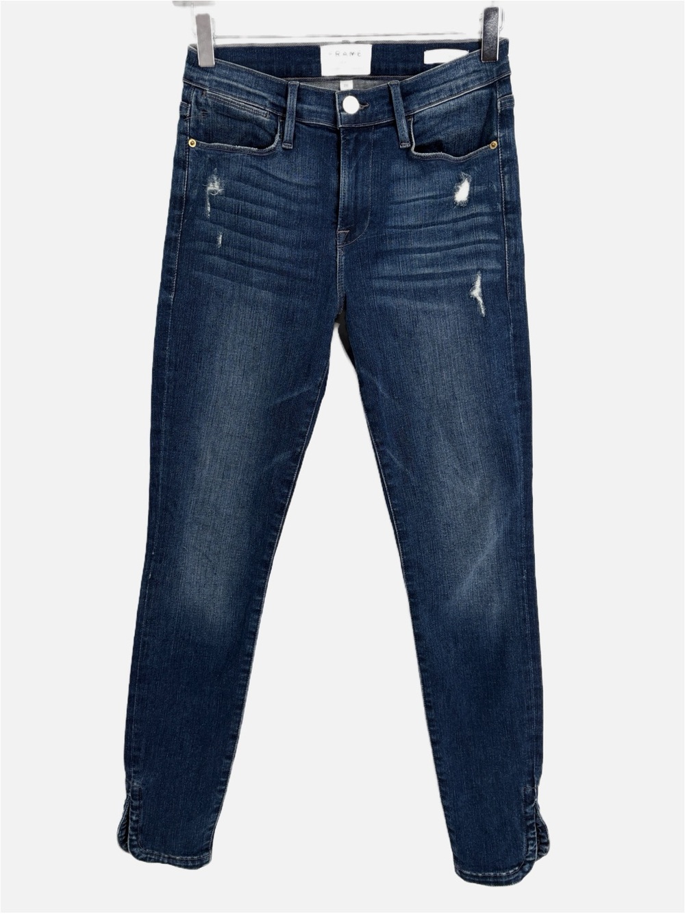 Frame Le High Skinny Jeans Bustle Wash Curved Hem Distressed Ankle Size 26